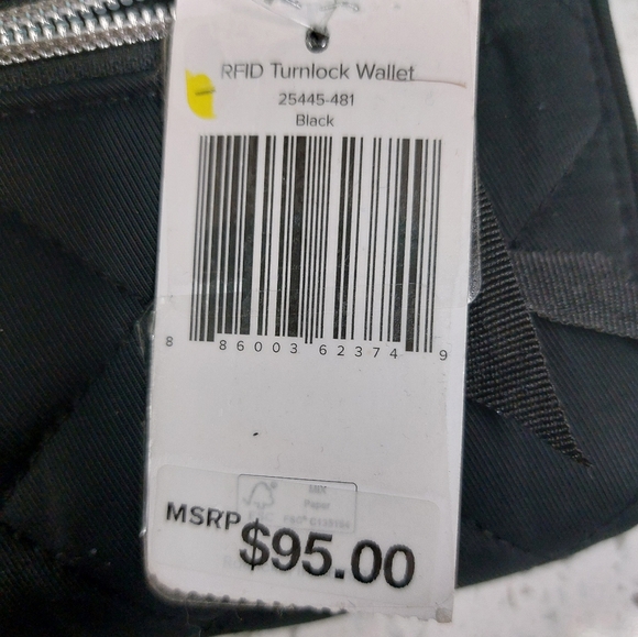 Vera Bradley Performance Twill Turnlock Wallet Classic Black NWT - Picture 5 of 5